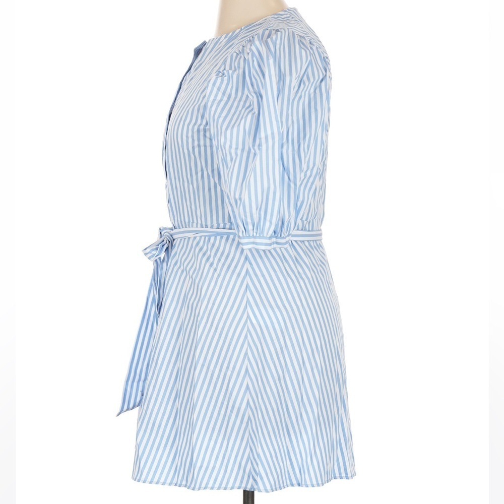 Zara ZW Collection Blue Striped Poplin Mini Dress Puff Sleeve Cotton XL NWT - Picture 8 of 9